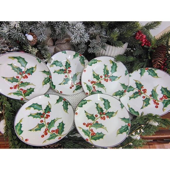 Restoration Hardware “Holly” Plates – Set of 6 in Original Box (Christmas 2001) - Picture 5 of 10